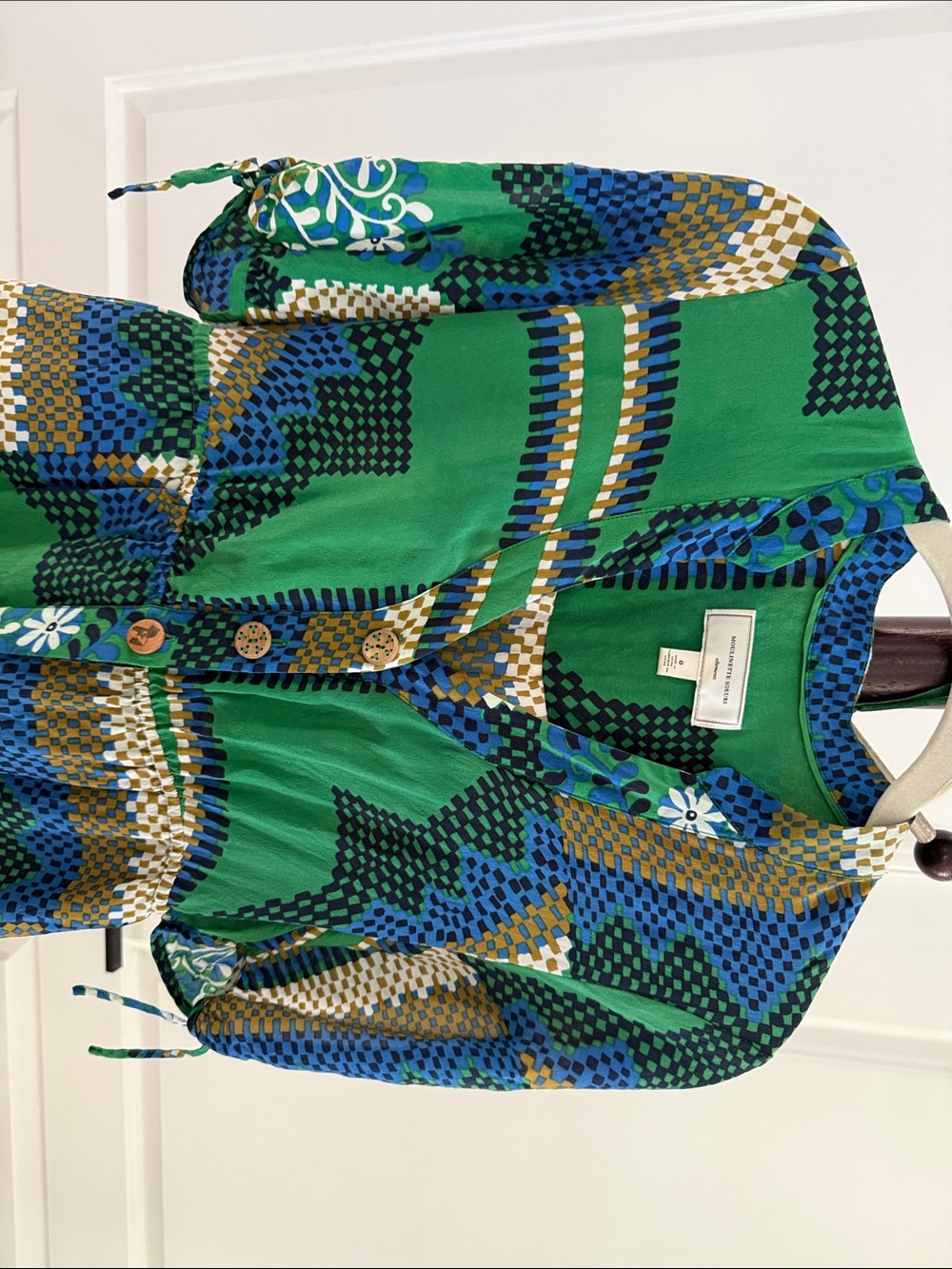Moulinette Soeurs Green and Blue Printed Button-Front Dress - Picture 7 of 9
